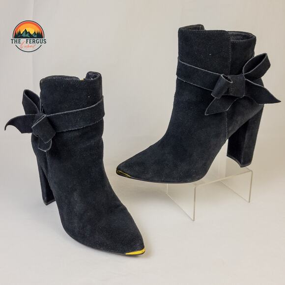 Ted Baker Chic London Black Bow Boots Elegant Dress Block Heel Womens Size 7 - Picture 1 of 16